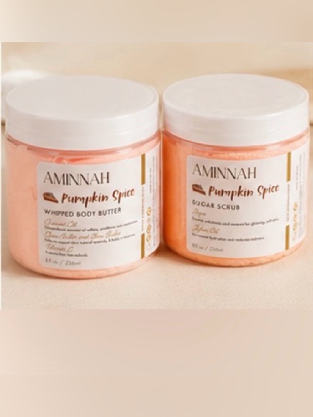 AMINNAH Pumpkin Spice Whipped Body Butter & Sugar Scrub - COMES WITH BOTH!!